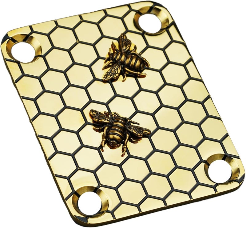guyker Guitar Neck Plate, 4-Holes Stainless Steel Electric Guitar Bass Neck Joint Plate NeckPlate Bee Pattern Replacement Part (GN005, Gold) - Image 3